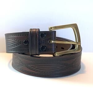 Vintage Wrangler Tooled Leather Belt Men Vintage Western, Cowboy, Biker, Casual